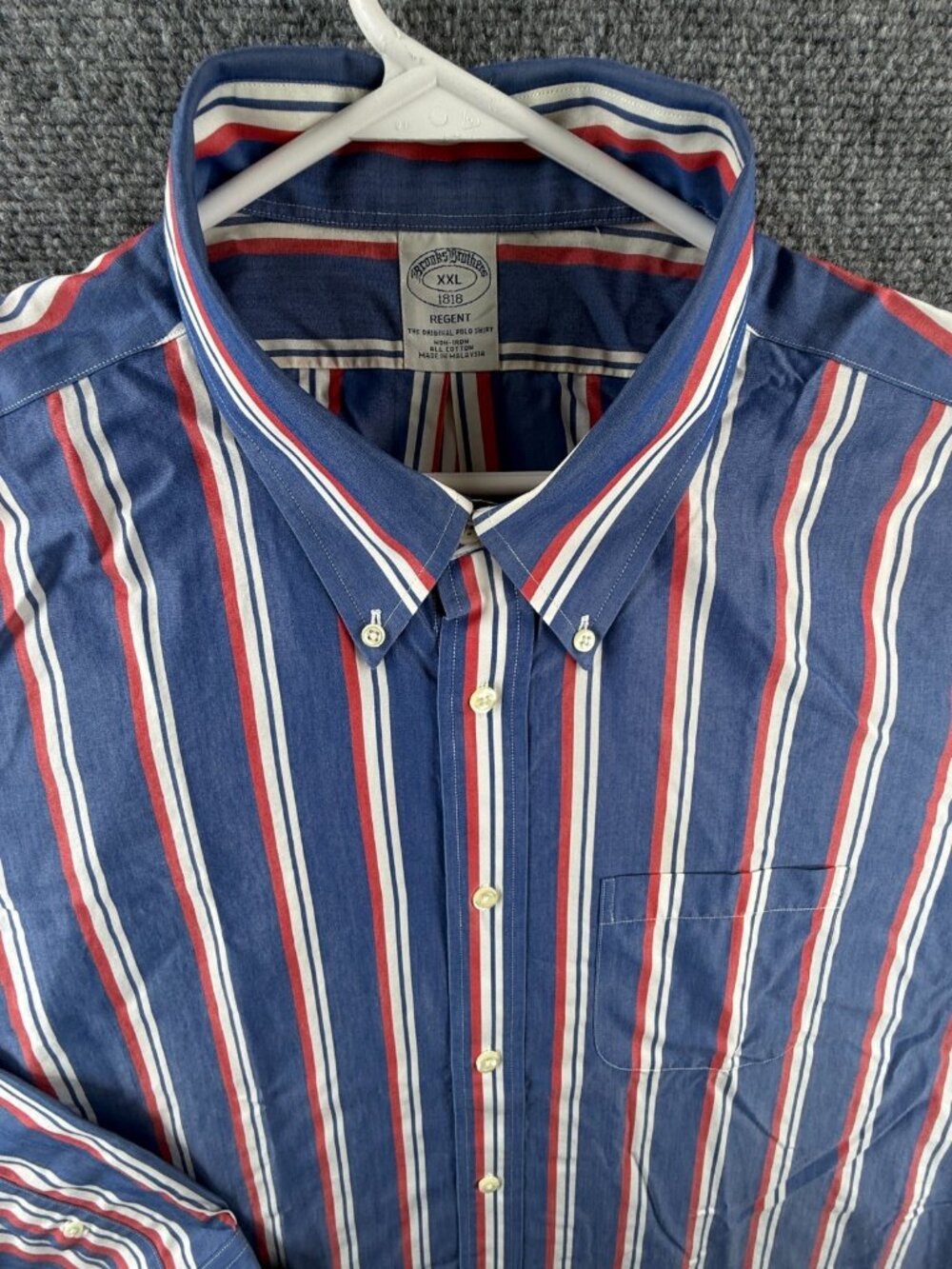Brooks Brothers Blue Red Non-Iron Cotton 2XL Regent Striped Button-Down Shirt